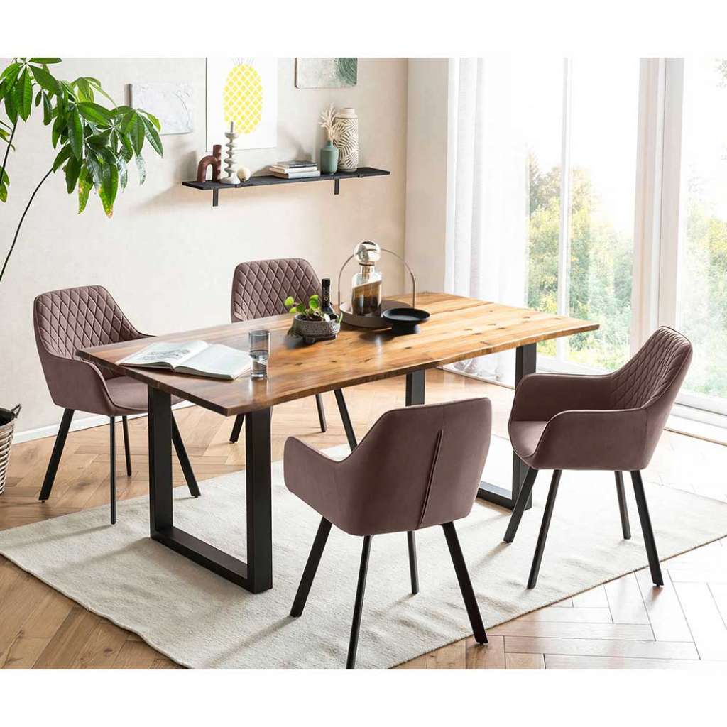 Esszimmer Set aus Metall Massivholz (fünfteilig)