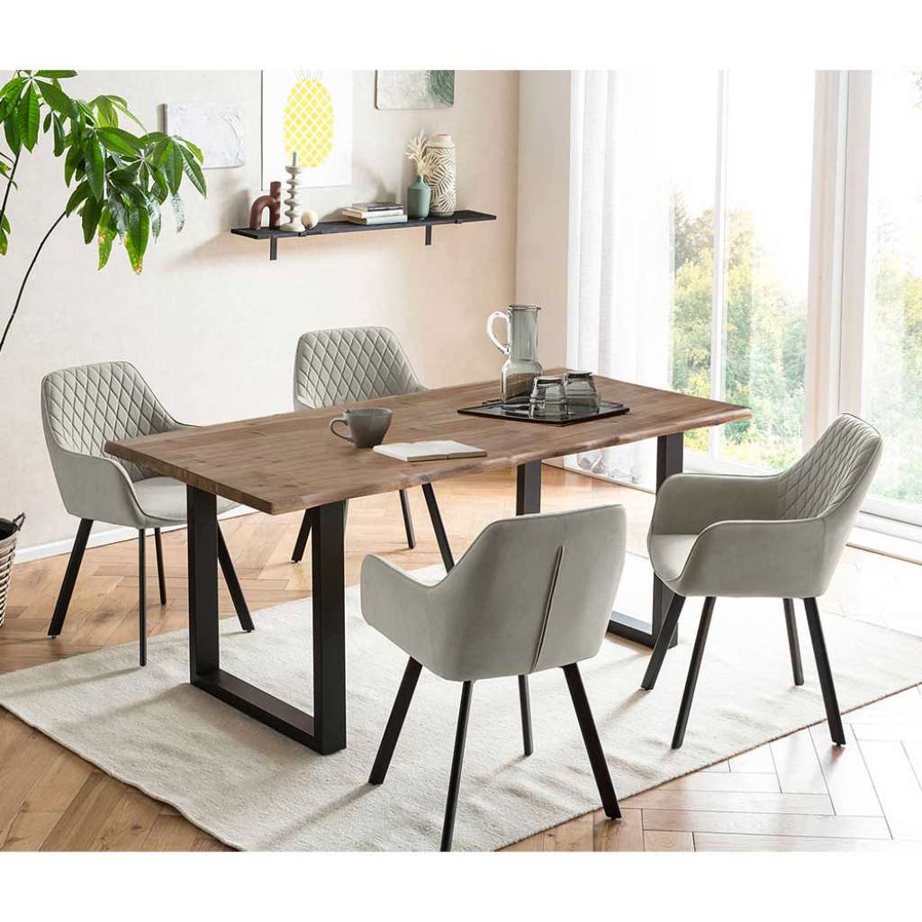 Esszimmertischgruppe in Beige Metall (fünfteilig)