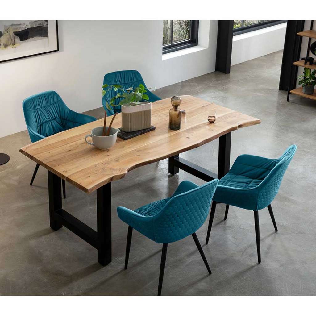 Esszimmermöbelset aus Metall Akazie Massivholz (fünfteilig)