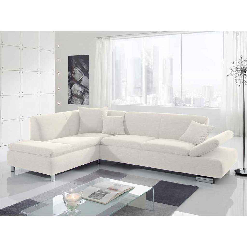 Ecksofa in Cremeweiß Fußgestell aus Metall