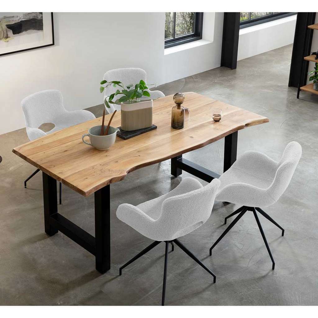 Essgruppe aus Metall Akazie Massivholz (fünfteilig)