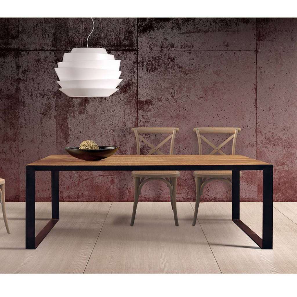 Esstisch Tisch Esszimmer aus Metall mit Massivholzplatte