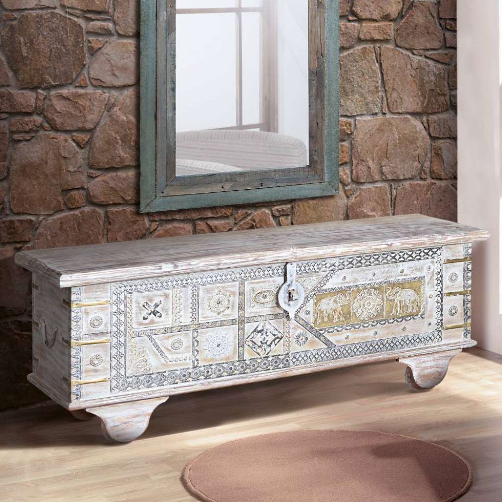 Holztruhe Dekotruhe im orientalischen Stil mit flachem Deckel