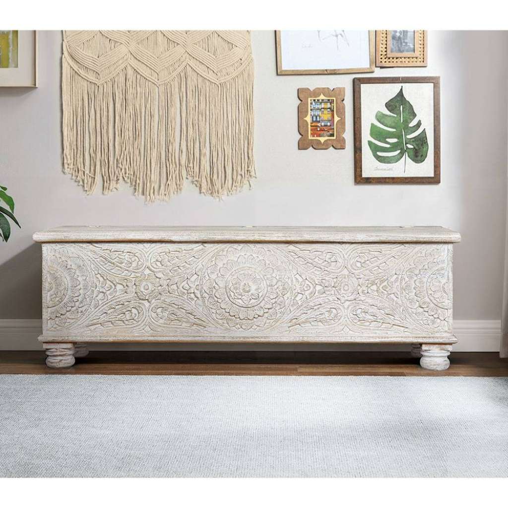 Holztruhe Truhe aus Mangobaum Massivholz White Wash