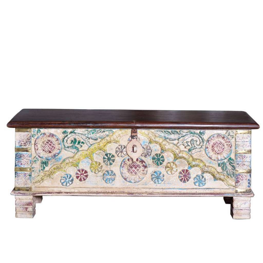 Holztruhe Dekotruhe aus Massivholz mit Ornament Muster