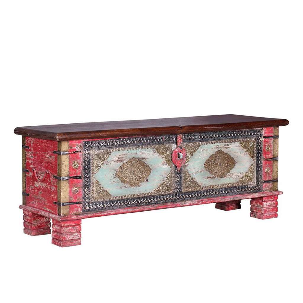 Holztruhe Dekotruhe mit Metall beschichtet und Ornament Muster