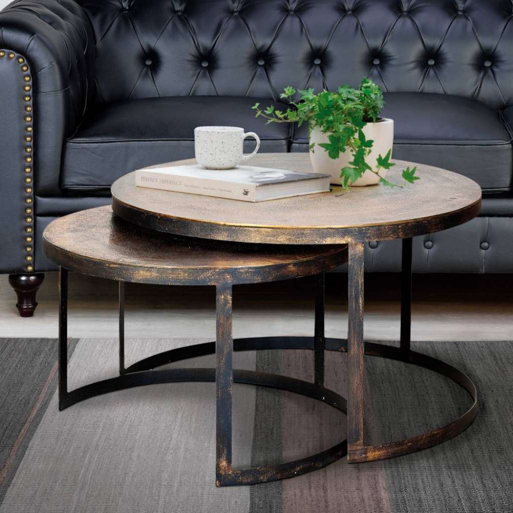 Couchtische Beistelltische aus Metall in runder Form (zweiteilig)