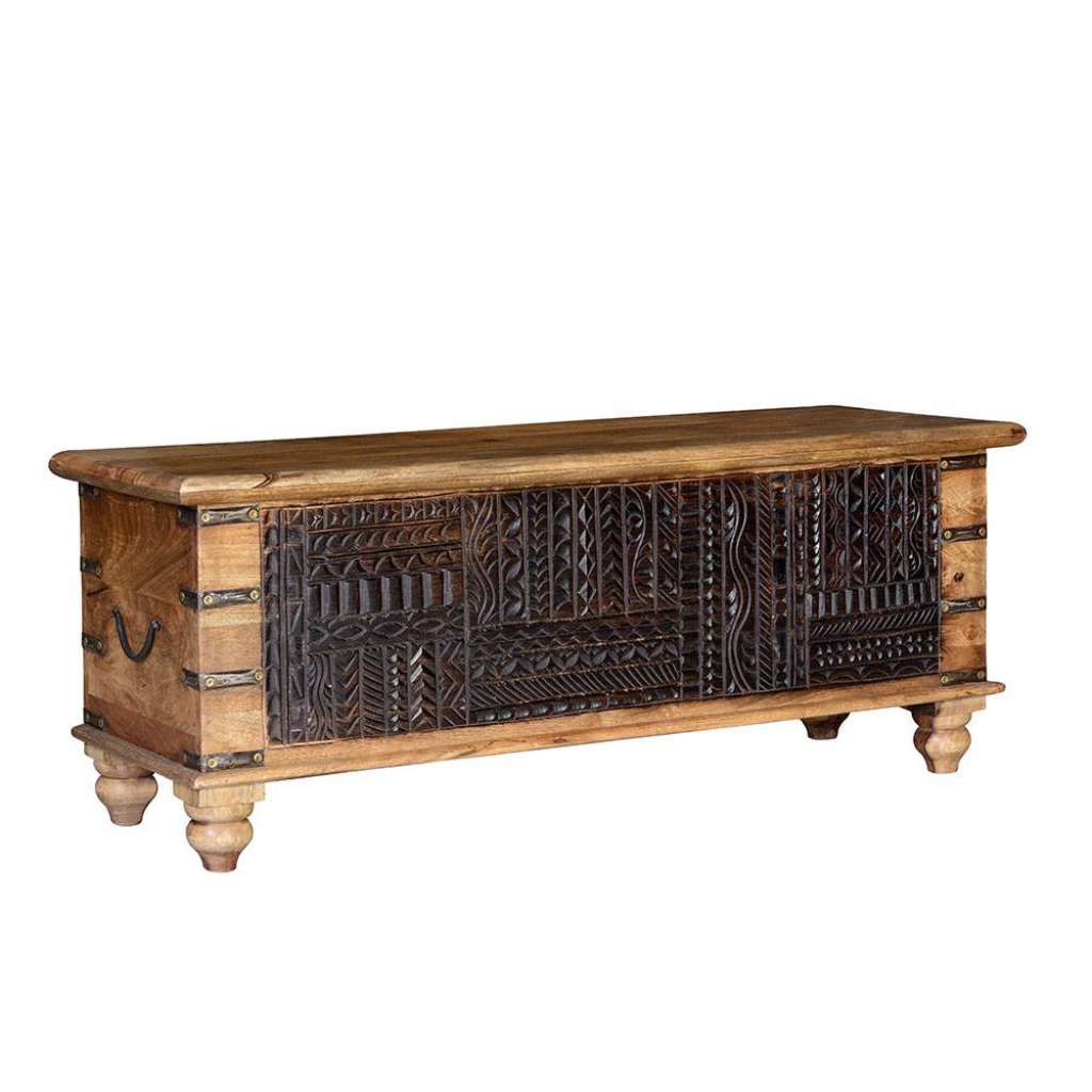 Holztruhe Truhe aus Mangobaum Massivholz mit Metallgriffen