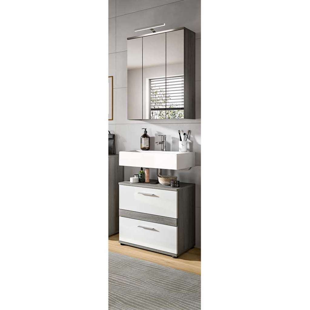 Badmöbel Set Badmöbelset in Grau und Weiß (zweiteilig)