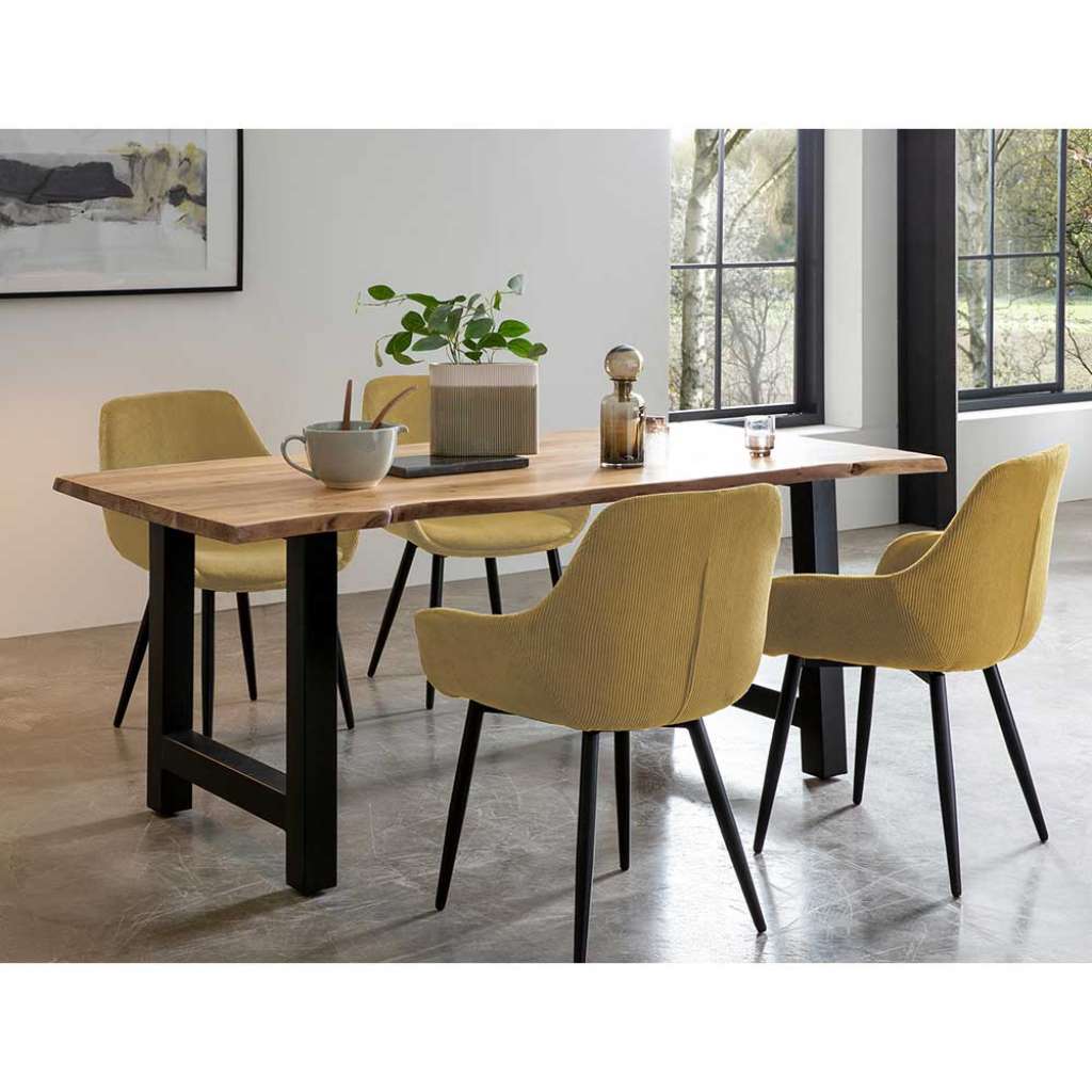 Esstischgruppe aus Metall Massivholz (fünfteilig)