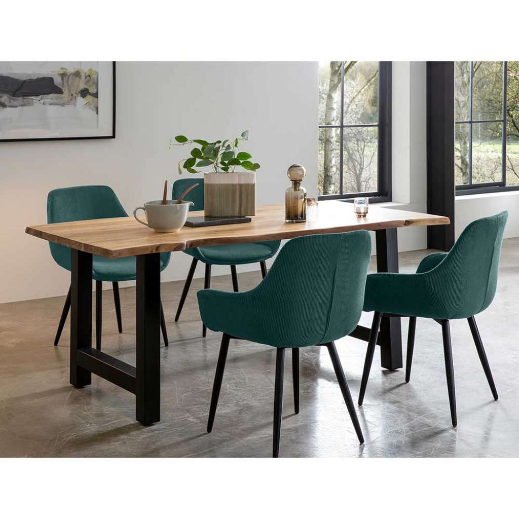 Esszimmer Komplett in Dunkelgrün Cord (fünfteilig)