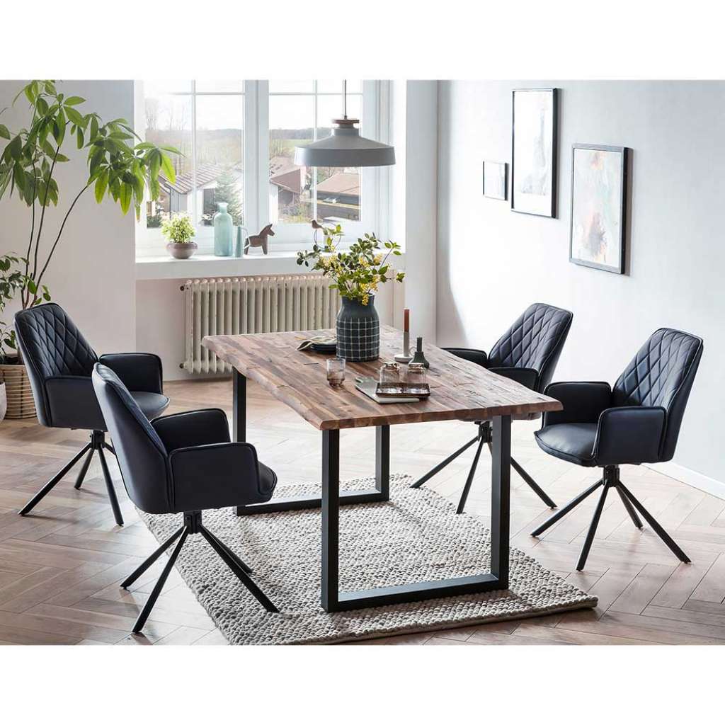 Esstischgruppe mit Armlehnen Akazie Massivholz (fünfteilig)