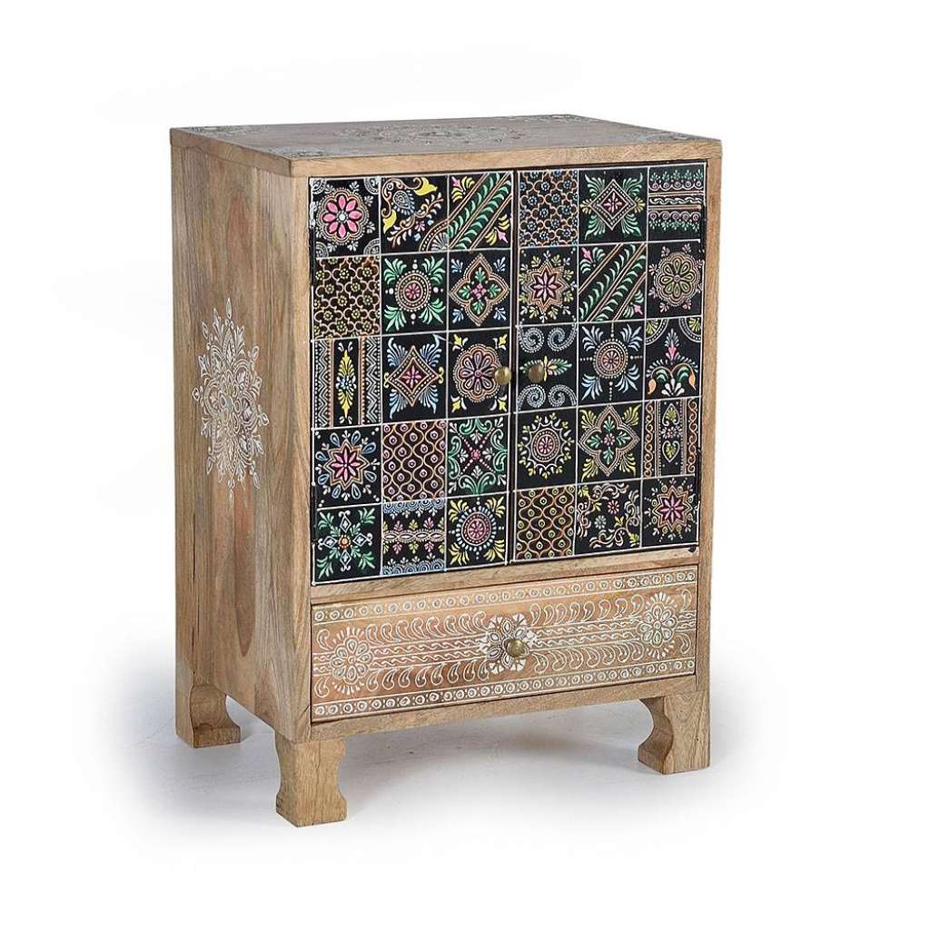 Kommode Holzkommode handbemalt mit Ornament Muster