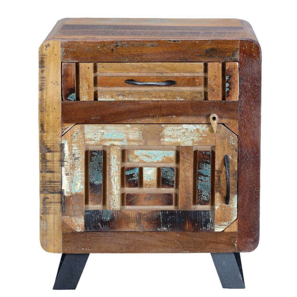 Nachttisch Nachtkommode im Shabby Chic Stil mit Metallgriffen