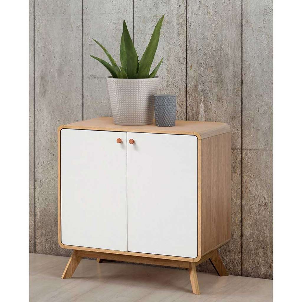 Kommode Küchenkommode in Weiß mit Drehtüren