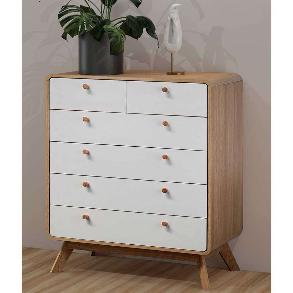 Schlafzimmerkommode Schubladenkommode mit sechs Schubladen und Holzgriffen
