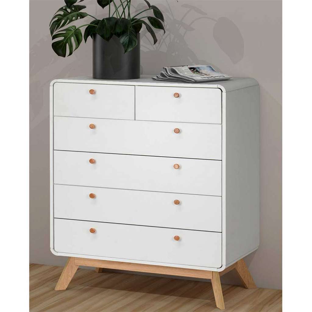 Schubladenkommode Schlafzimmerkommode in Weiß mit Holzgriffen