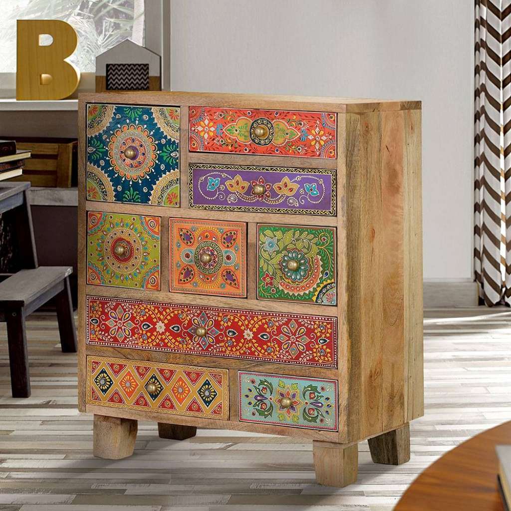 Schubladenkommode Holzkommode handbemalt mit Metallgriffen