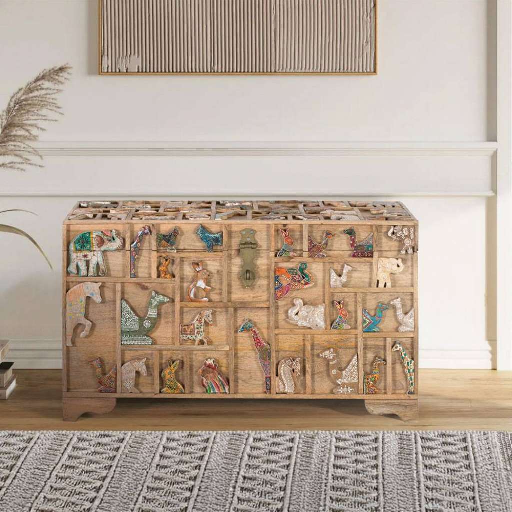 Holztruhe Dekotruhe mit Tier Motiv handbemalt