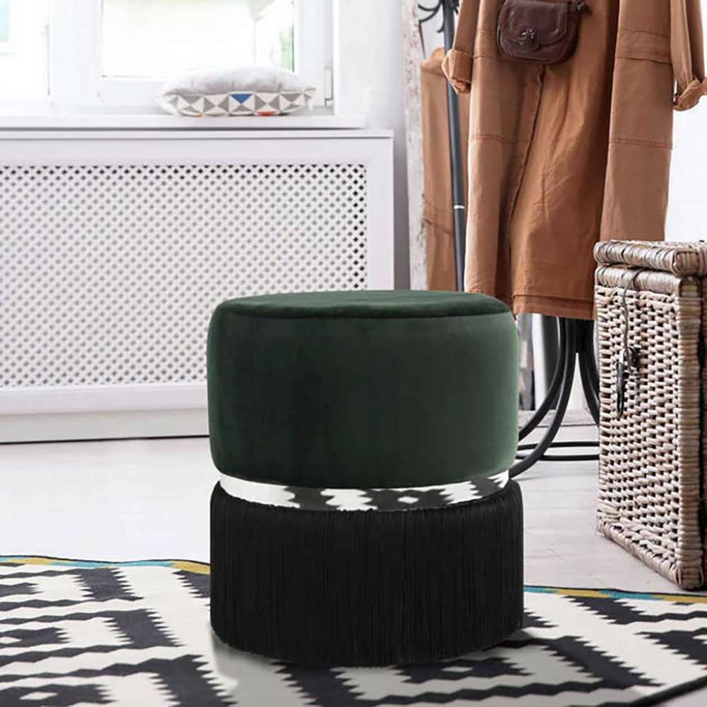 Polsterhocker in Dunkelgrün runder Form