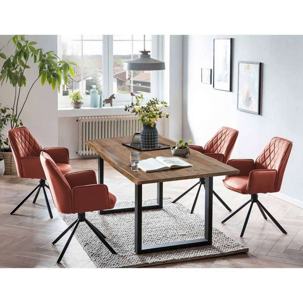 Esszimmertischgruppe in Cognac Braun Armlehnen (fünfteilig)