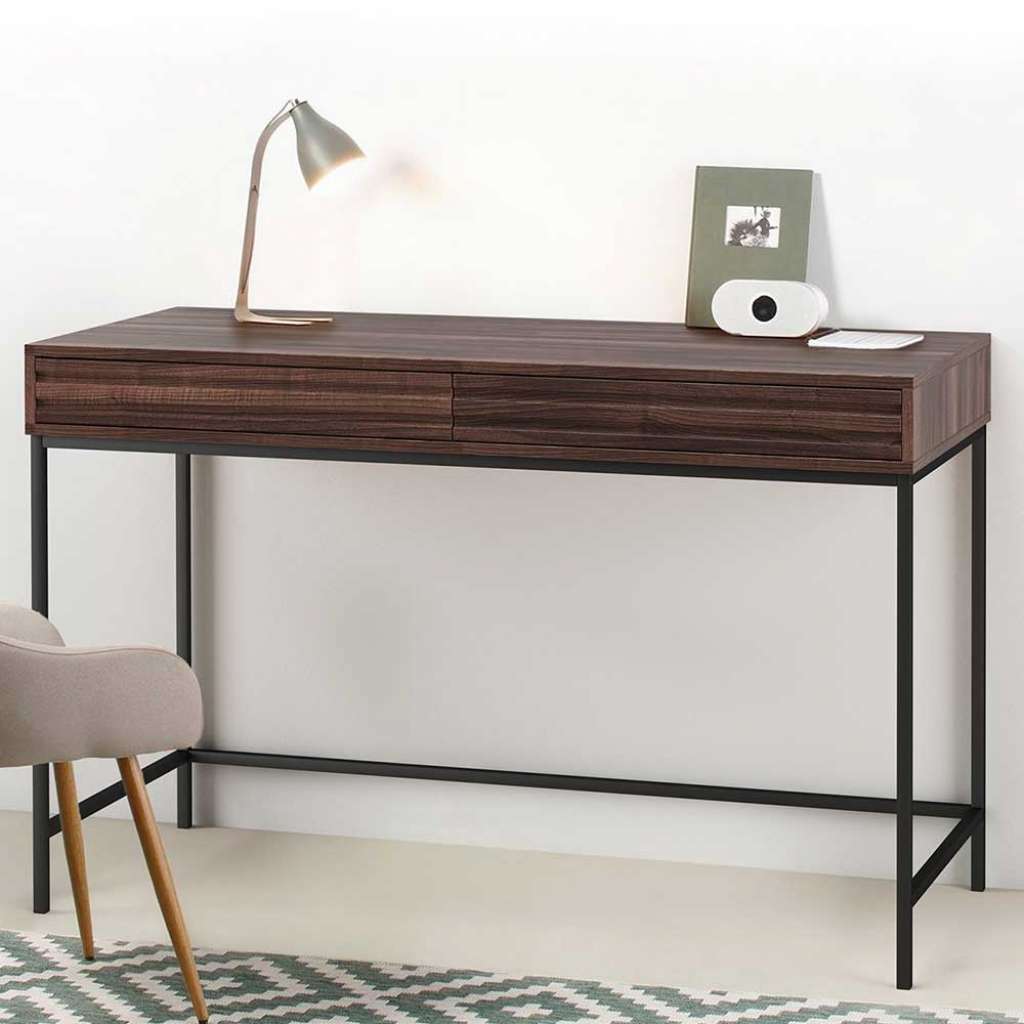 Schreibtisch Bürotisch in Walnussfarben mit zwei Schubladen