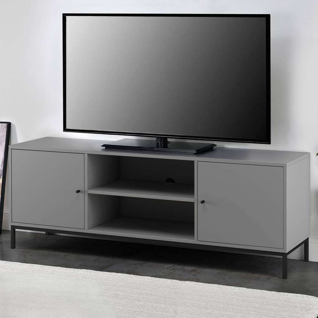 TV Board Lowboard mit Türen und Metallgriffen