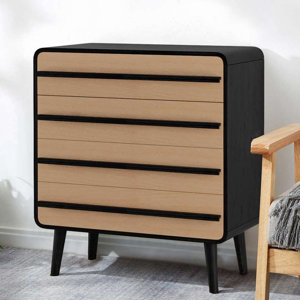 Schubladenkommode Kommode in Eichefarben und Schwarz