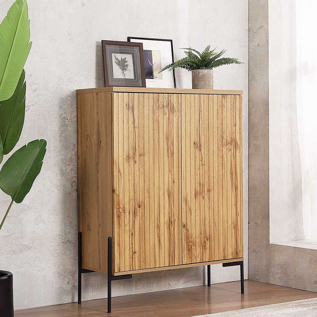 Kommode Highboard mit Vierfußgestell aus Metall und Drehtüren