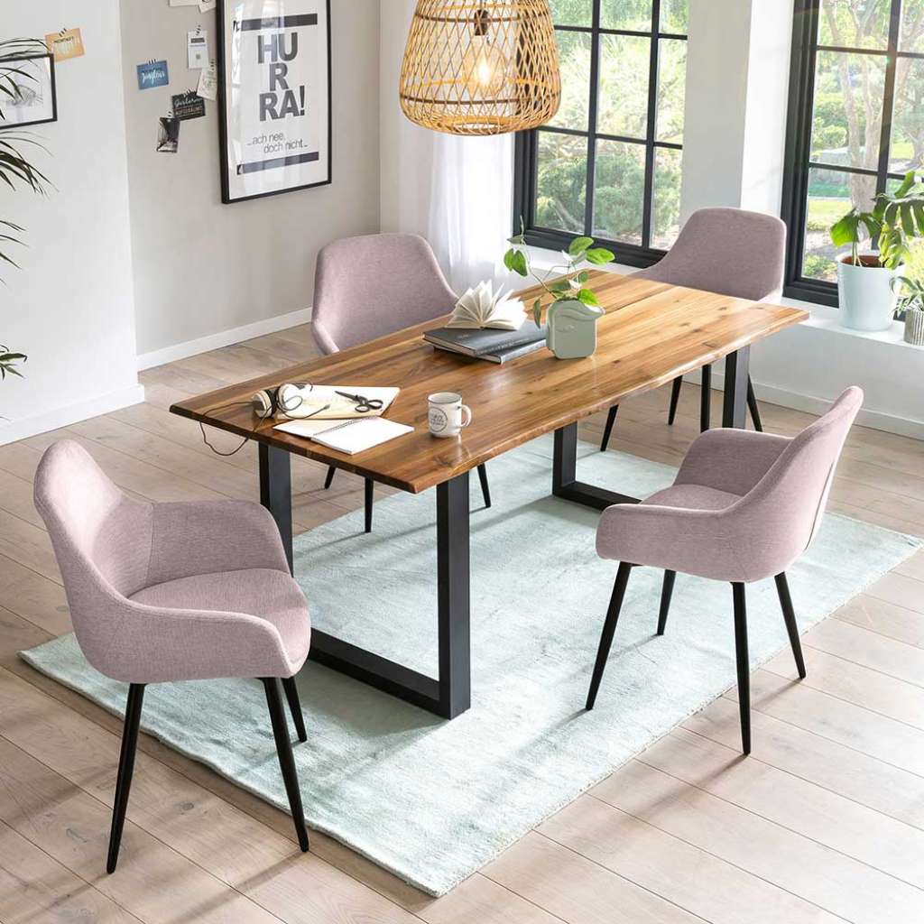 Esszimmertisch aus Metall Massivholz (fünfteilig)