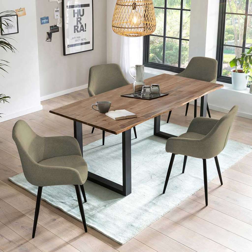 Esszimmertisch aus Metall Massivholz (fünfteilig)
