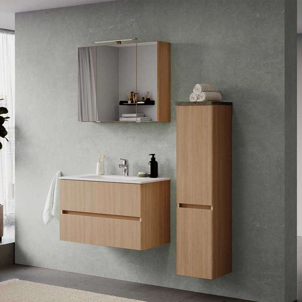 Badmöbelset Badezimmermöbelset in Eiche hell in modernem Design (dreiteilig)