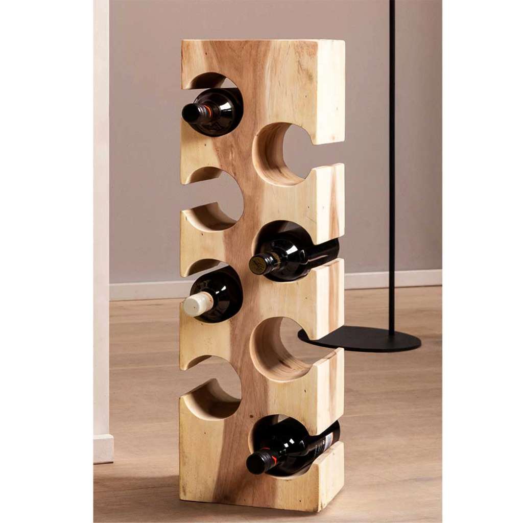 Weinregal Standregal aus Massivholz in Mangoholz Naturfarben