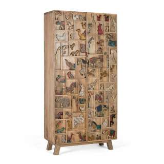 Schrank Holz Massivholzschrank mit Tier Motiv geschnitzt