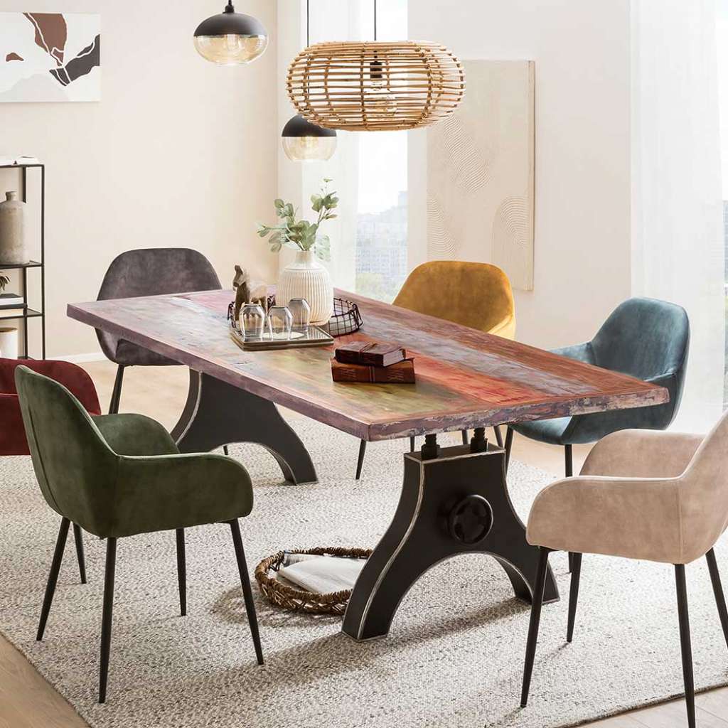 Tisch Esszimmer Esszimmer Tisch aus Metall und Recyclingholz