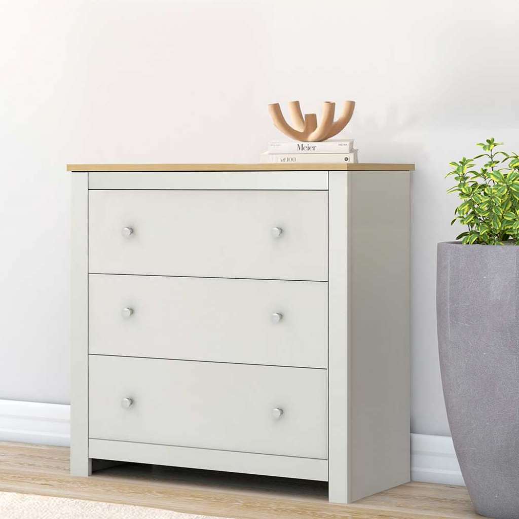Kommode Schlafzimmerkommode mit drei Schubladen und Metallgriffen