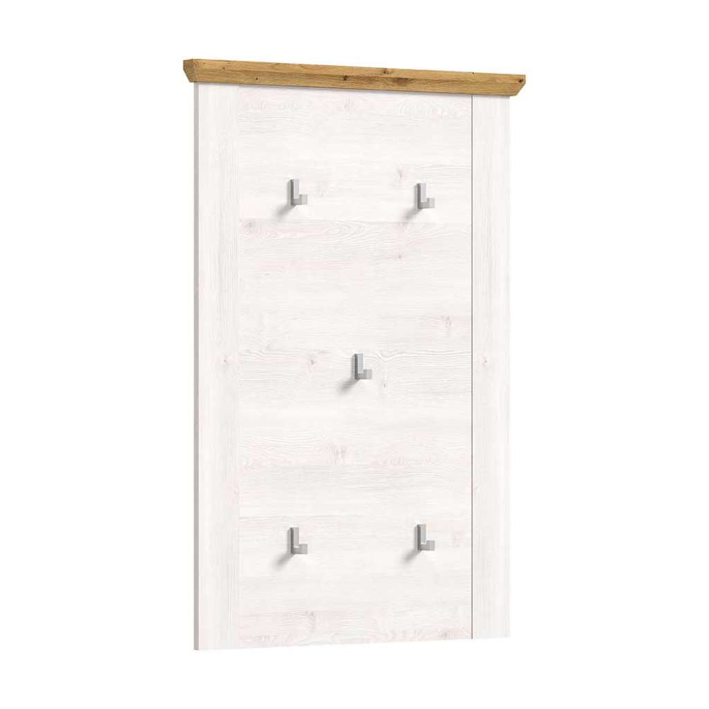 Wandgarderobe Garderobenpaneel in Weiß mit festen Metall Haken