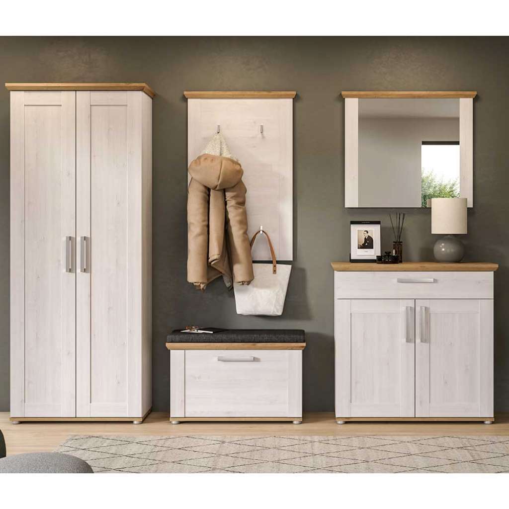 Garderobenset Flurmöbelset in Weiß mit Holzwerkstoff Oberfläche (fünfteilig)