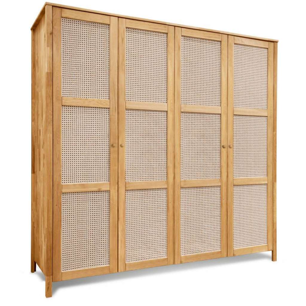 Schlafzimmerschrank Holzkleiderschrank mit Drehtüren und Geflecht Türen