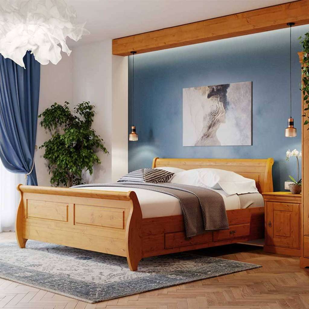 Doppelbett Bettgestell aus Kiefer Massivholz im Landhausstil