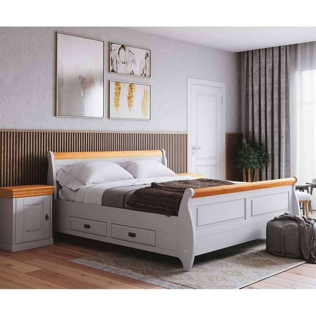 Doppelbett Bettgestell in Weiß im Landhausstil