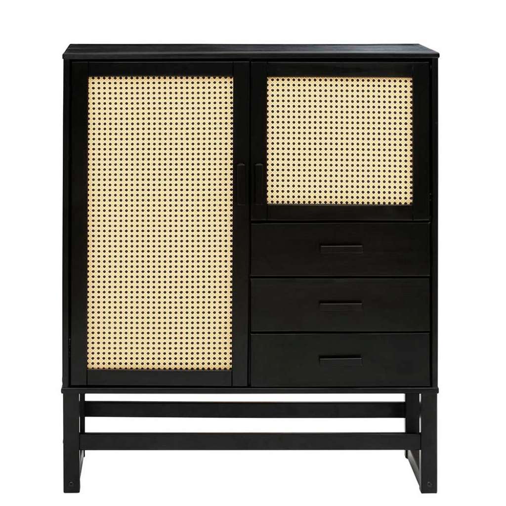 Kommode Holzkommode in Dunkelbraun mit Geflecht Türen