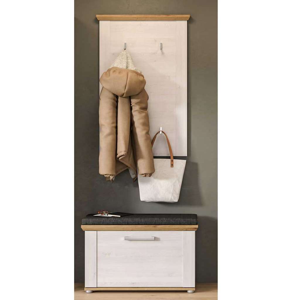Garderobe Flur Flur Set in Weiß und Wildeichefarben (zweiteilig)