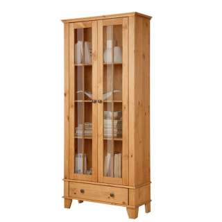 Vitrine Standvitrine aus Kiefer Massivholz mit Glastüren
