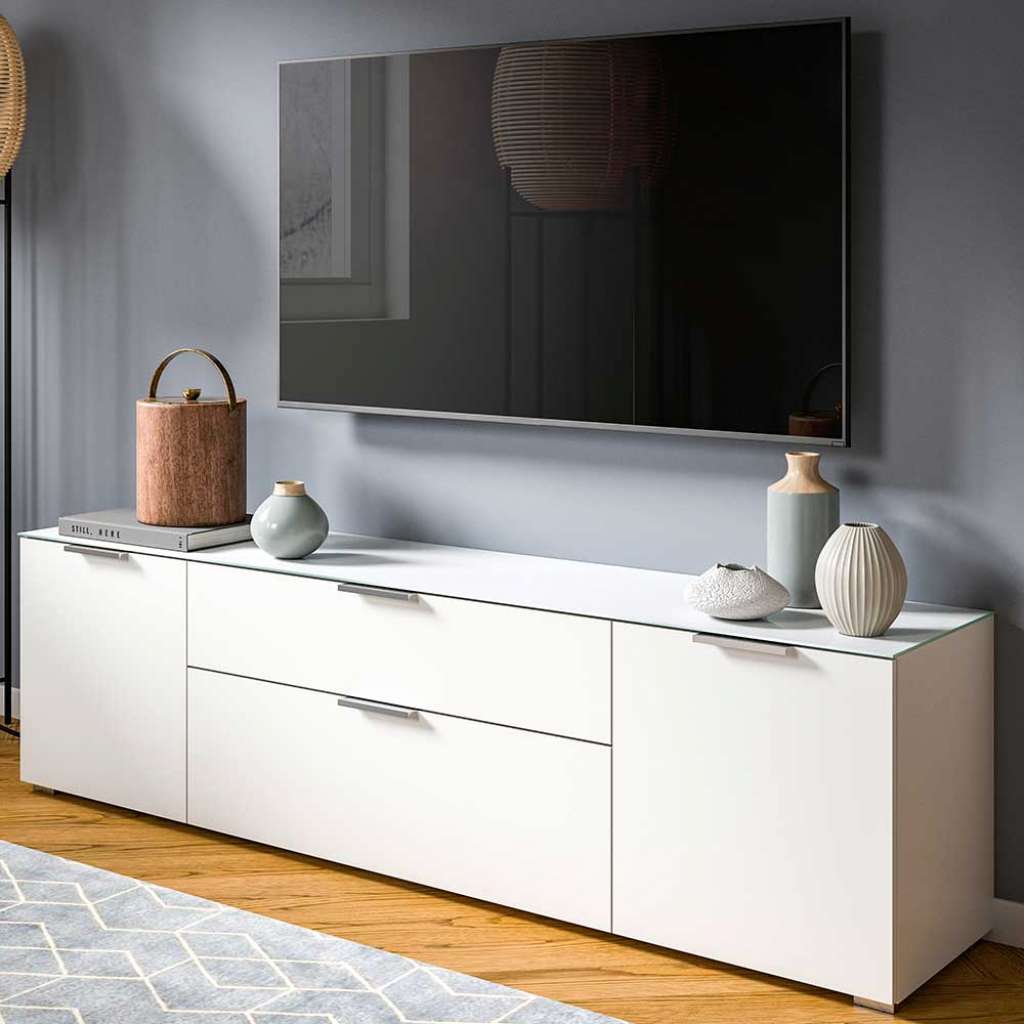 TV Board Fernsehtisch in Weiß mit Türen