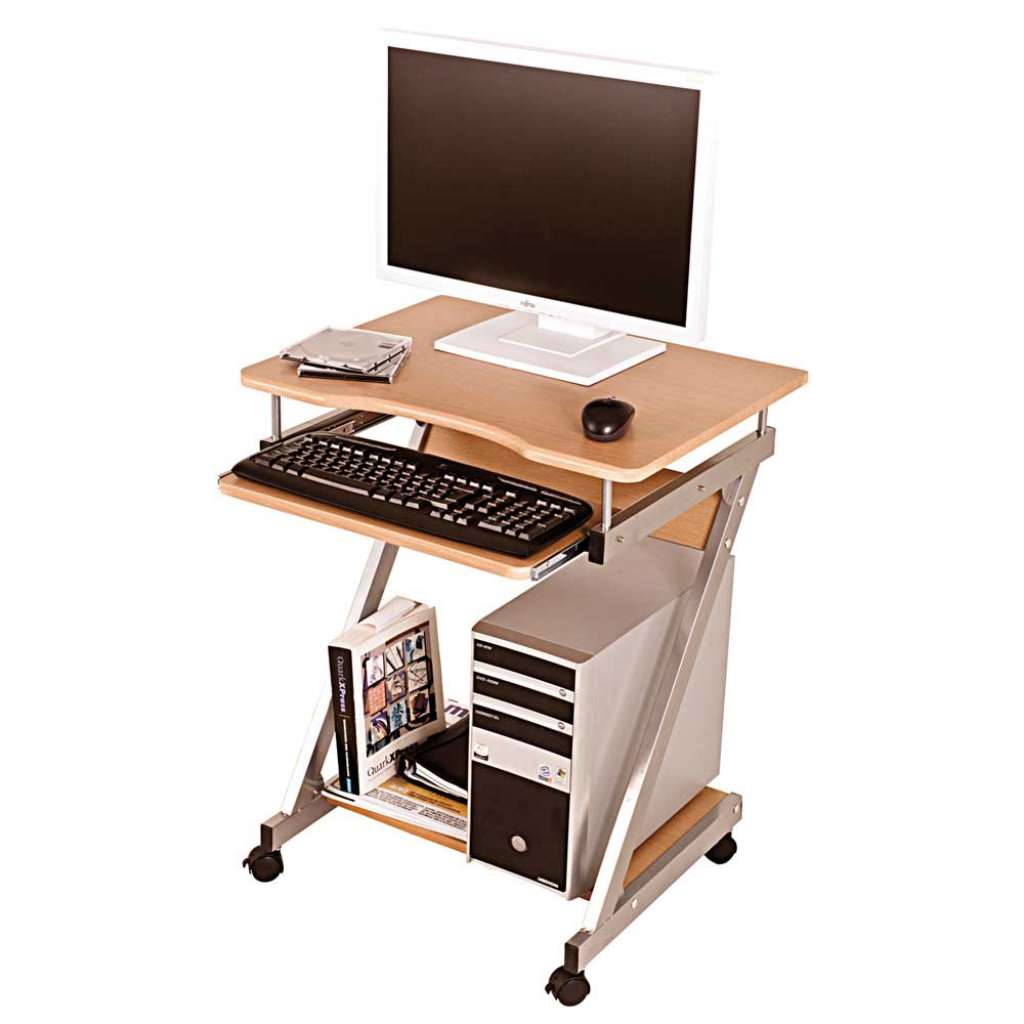Computertisch in Buchefarben Rollbar