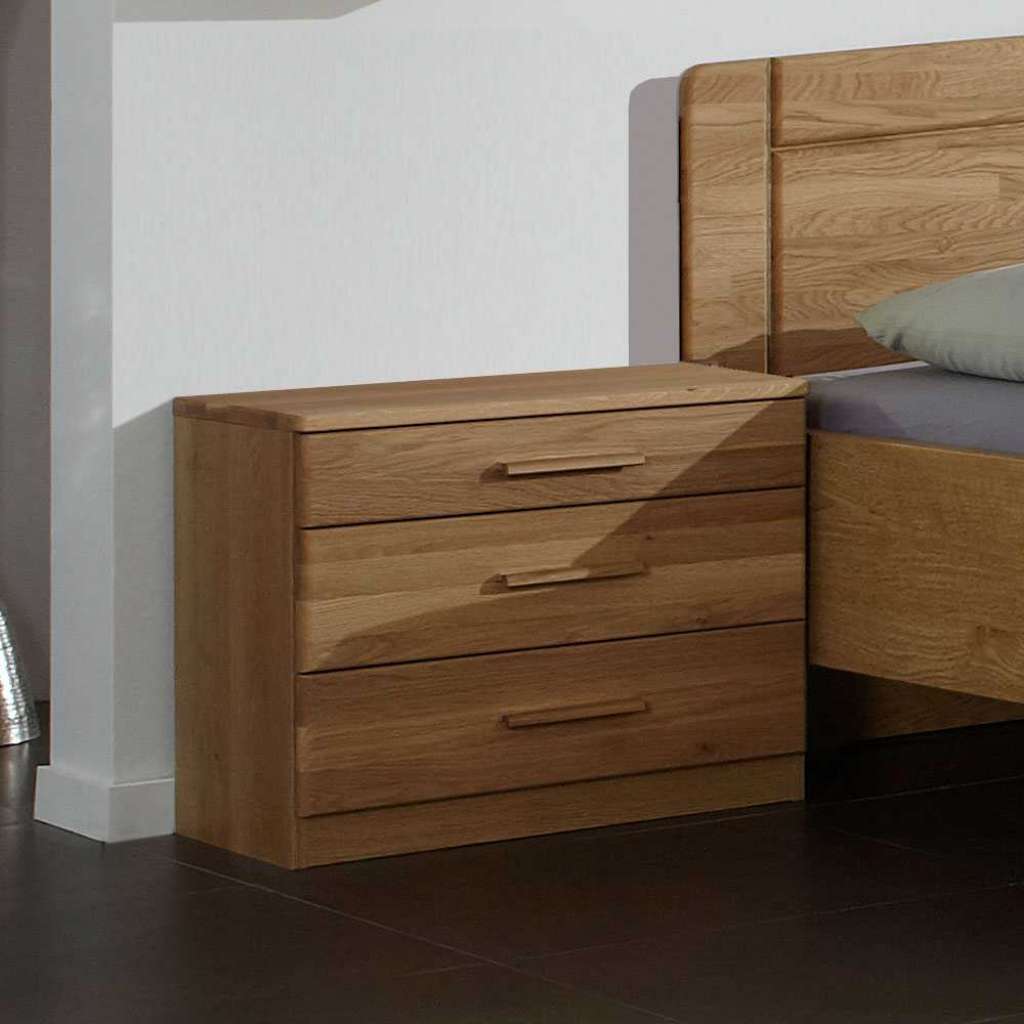 Nachtkommode aus Eiche Teilmassiv Drei Schubladen (2er Set)