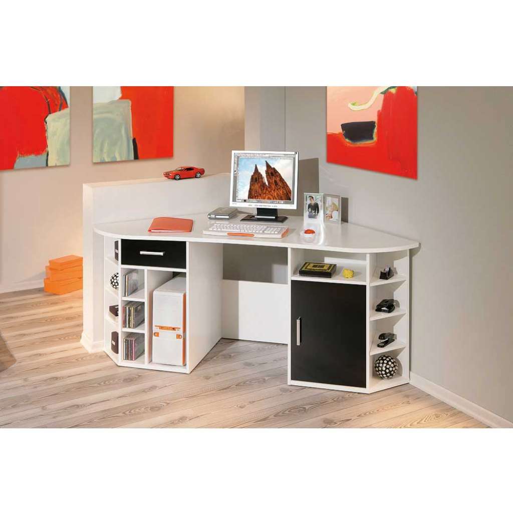Computer Eckschreibtisch in Weiß modern