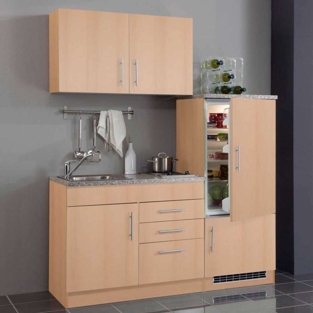 Single-Miniküche in Buchefarben Kühlschrank (4-teilig)