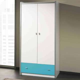 Kinder-Kleiderschrank in Weiß-Türkis Weiß